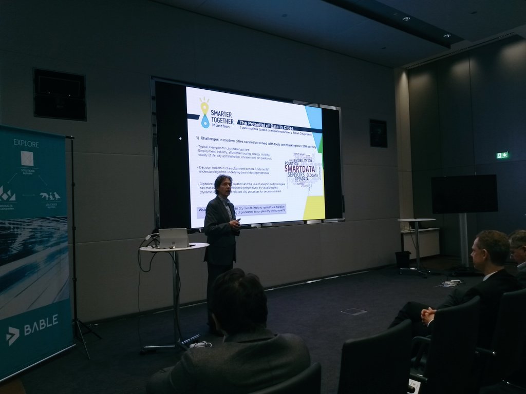 BABLEconnect's tweet image. @UweMontag from @smart_muc: data itself doesn&apos;t have value, what it has is the combination of data sources and involvement of the whole community that can create win-win situations for the city. 
#DataForCities