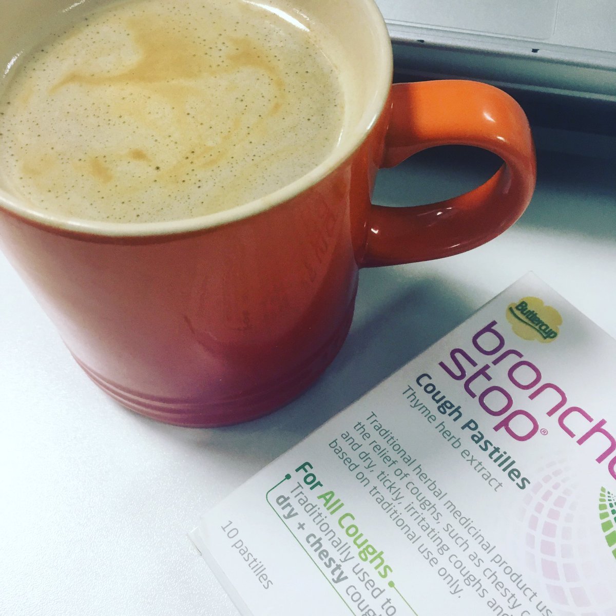 Sascha_Williams's tweet photo. Coffee and cough sweets. Starting the day as I mean to go on.. #haveacold #blamethetoddler #wintergerms #coffee #amnewsers #needahottoddy https://t.co/CF0rOOMEY2