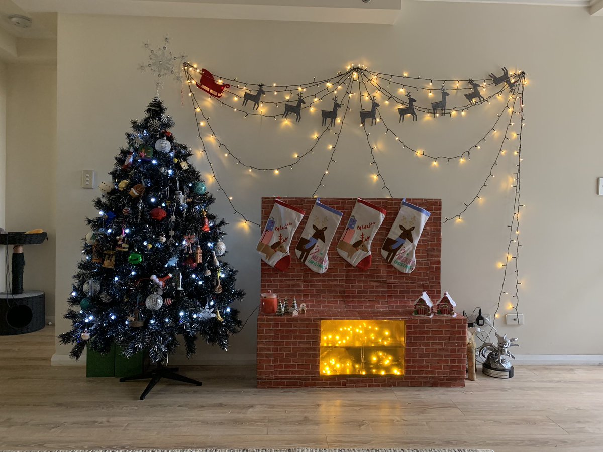 whippetsal's tweet photo. Can you tell i’m currently unemployed?  #fakefireplace #christmas #christmasdecorations #fireplace https://t.co/uBwR0N42wa