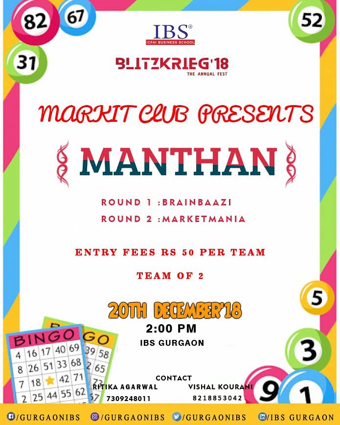 gurgaonibs's tweet photo. Are you a unique blend of a creative genius and an analytical thinker?
It’s time to awaken the marketer in you!
Presenting Manthan by Markit.
#ibs #ibsgurgaon #ibsat2018 #excitement #fun #Blitzkrieg #makeadifferencewithcouncil #blitzisloading #blitzkriegissoon https://t.co/RDdsJUH97B