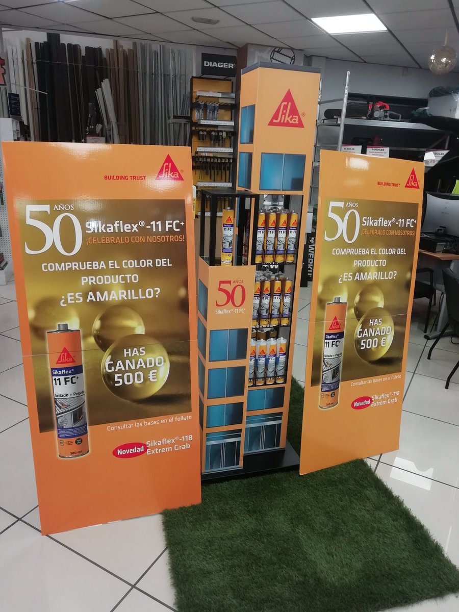 Todo preparado para el 50 aniversario de #Sikaflex en <a href="/hbbarral/">HB Barral</a>. Acercate al rincón de <a href="/SikaSpain/">Sika España</a> a probar si es amarillo el producto