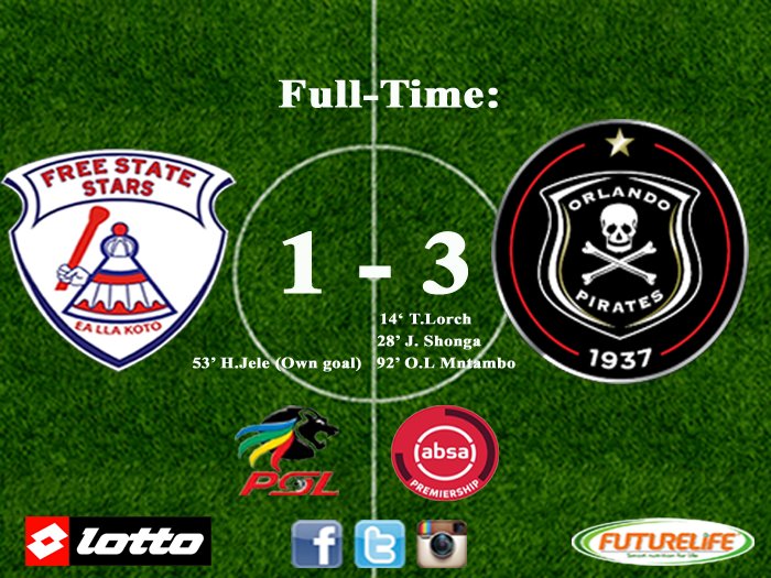 Full-Time:
@FreeStateStars 1 - 3 @orlandopirates
#AbsaPrem #EaLlaKoto #RedArmy