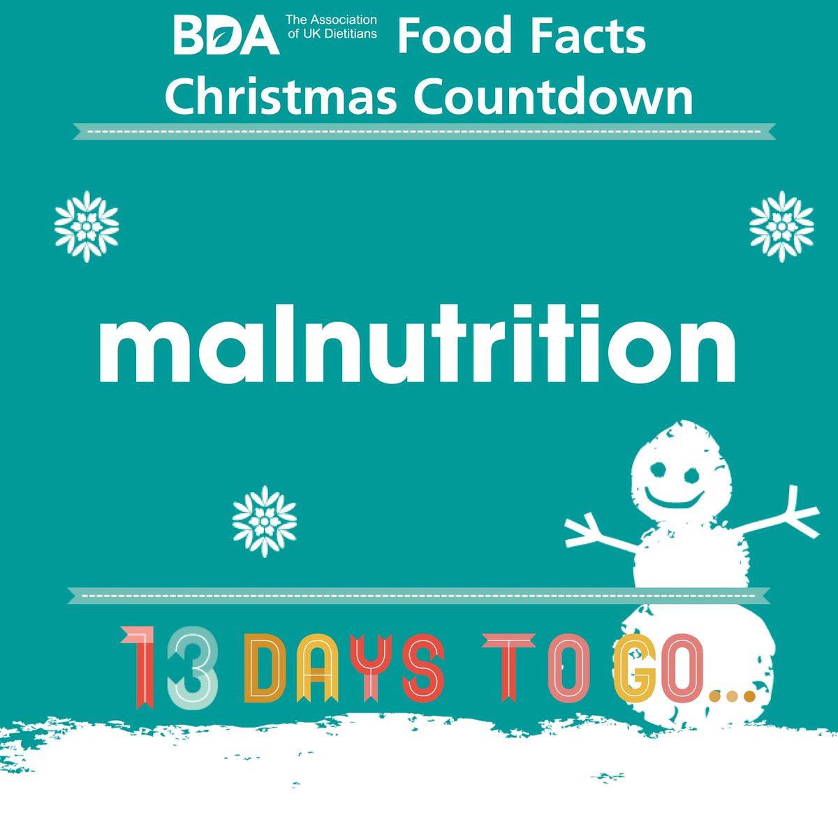 BDA_Dietitians's tweet photo. Malnutrition is the next in our #foodfactsheet in our #ChristmasCountdown. Malnutrition is a major public health issue, costing the NHS billions per year. Learn how to spot, stop and treat malnutrition, as well as tips on adding extra energy to foods. https://t.co/bzPifFnzoM https://t.co/GhNcTCLym9
