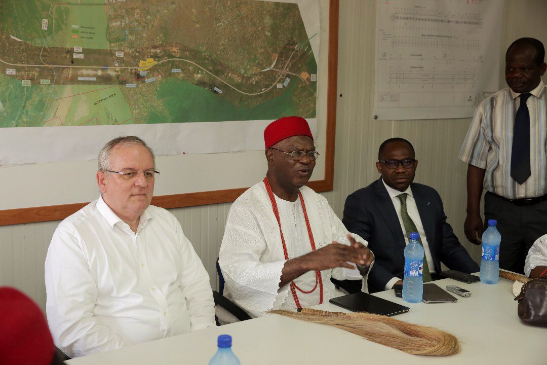 The Obi of Onitsha, His Majesty Nnaemeka Alfred Achebe, and his Council of Chiefs at the Second Niger Bridge Project Office and Site on Wednesday December 5, 2018. They were led on the tour by the MD/CEO of  @nsia_nigeria (funders of the project), Uche Orji, & a Julius Berger Team