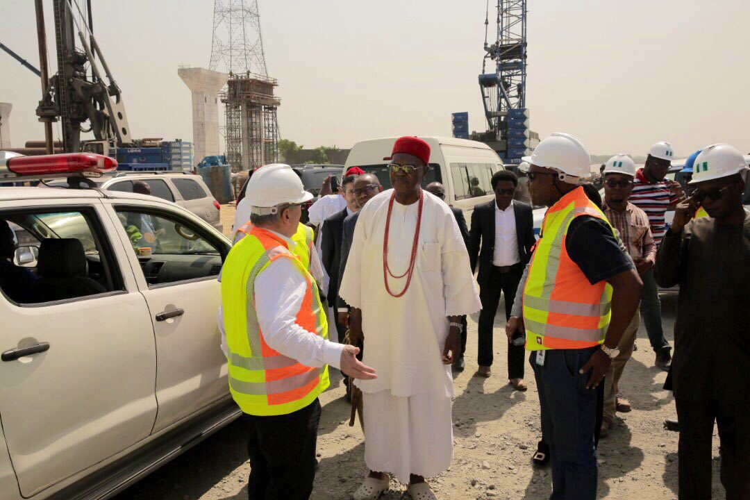 The Obi of Onitsha, His Majesty Nnaemeka Alfred Achebe, and his Council of Chiefs at the Second Niger Bridge Project Office and Site on Wednesday December 5, 2018. They were led on the tour by the MD/CEO of  @nsia_nigeria (funders of the project), Uche Orji, & a Julius Berger Team