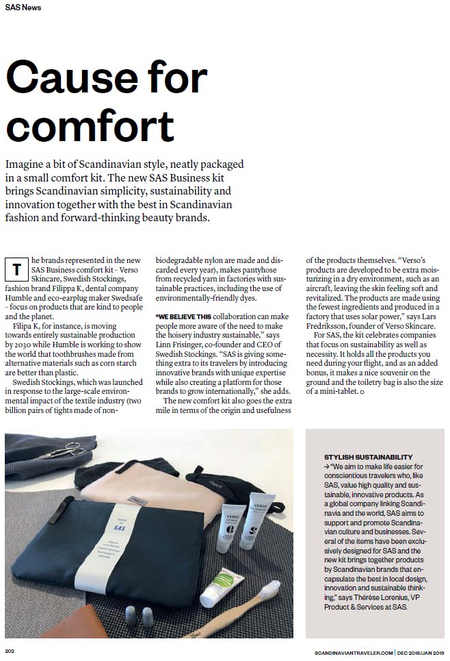 Now on you can find our earplugs in SAS Business comfort kits!
This along with brands with a focus on products that benefit both people and the environment. 
We are proud of our sustainability and extremely pleased to continue our journey towards a better world together with SAS