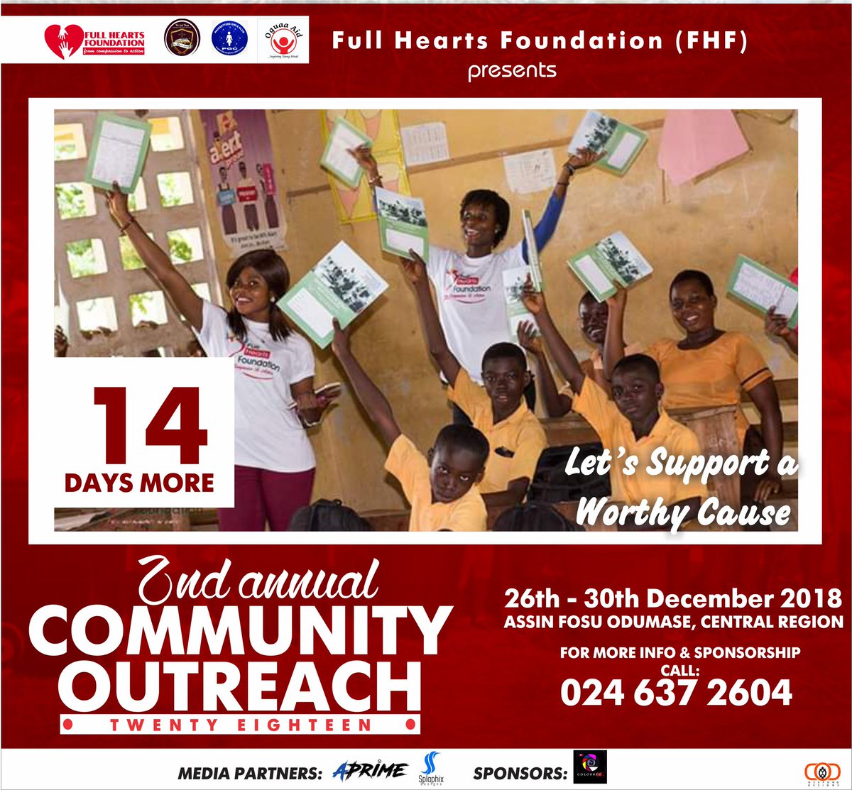 fullheartsfdn's tweet photo. 1⃣4⃣ days more💃🏽💃🏽💃🏽💃🏽

It's not too late to donate😊

Contact us today on 0246372604 to donate.

#fullheartsfoundation
#fromcompassiontoaction
#annualcommunityoutreach https://t.co/ERtG6Tedq3