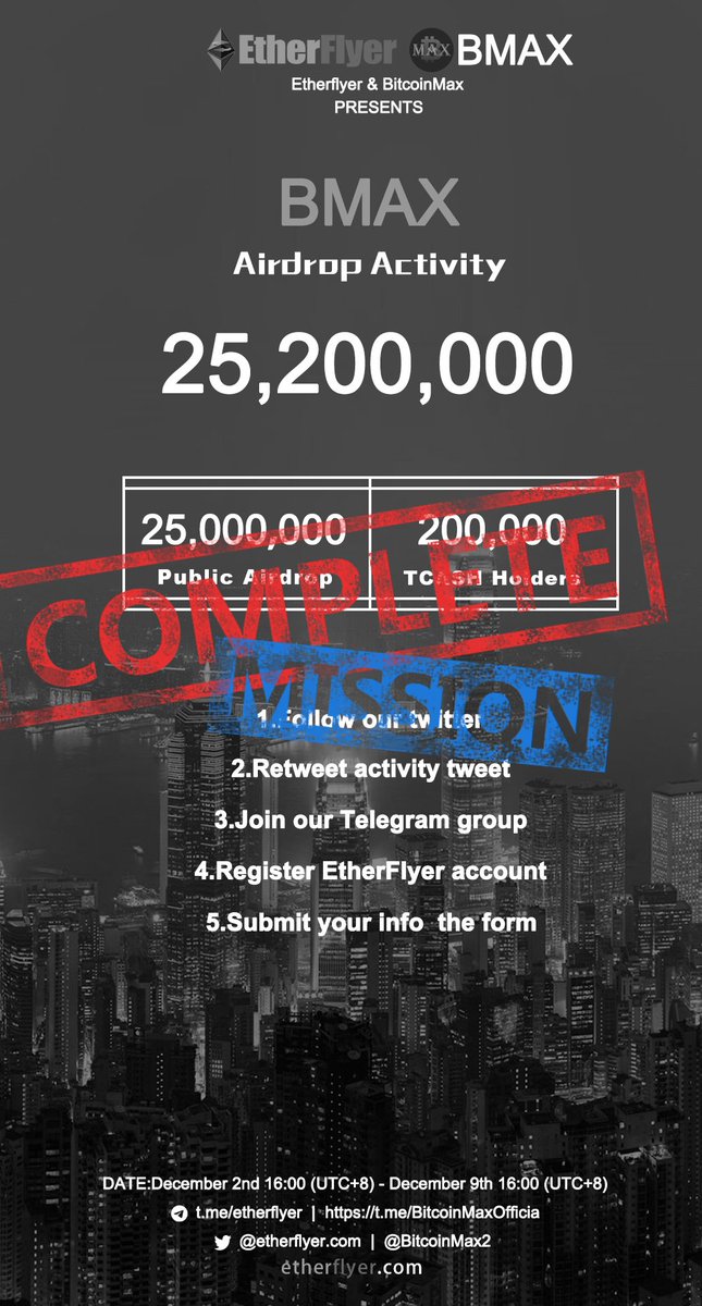 etherflyercom's tweet image. "25,200,000 BMAX Token Giveaway for Public Airdrop and TCASH Holders!!" has successfully completed，and the prize is sent out to the EtherFlyer accounts.     @BitcoinMax2    More info：etherflyer.zendesk.com/hc/en-us/artic…