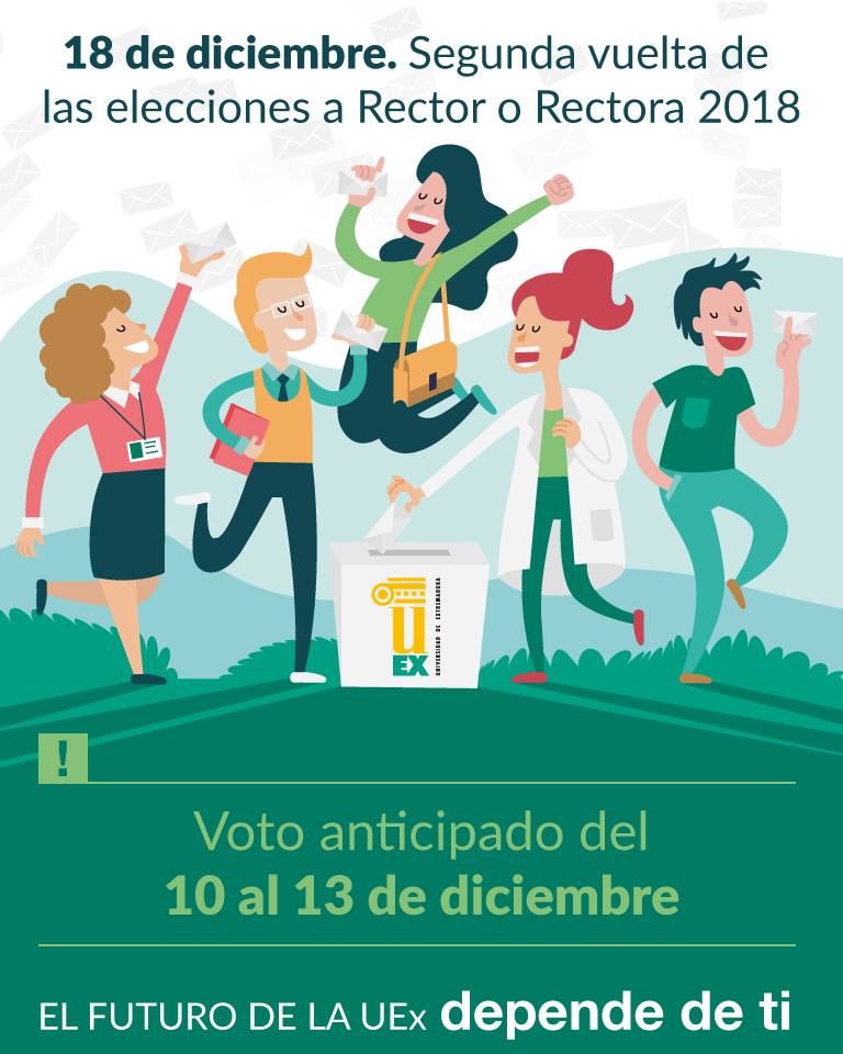 Mañana finaliza el plazo para votar de forma anticipada en las Elecciones a Rector/Rectora. Si el  próximo martes 18 de diciembre no vas a poder votar en tu mesa, no te  quedes sin hacerlo. ¡Participa! ¡El futuro de la UEx depende de ti! <a href="/CEUEX_/">Consejo Estudiantes UEx</a> <a href="/MarisaGM95/">Marisa González Martín</a> <a href="/ahidalgouex/">Antonio Hidalgo García</a>