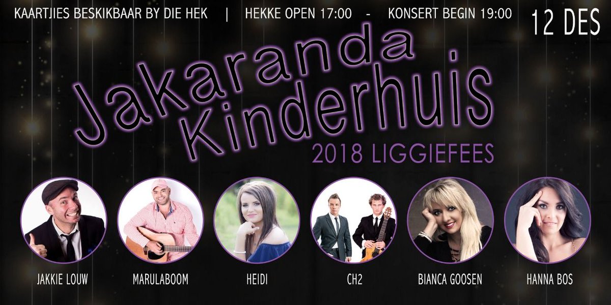 Dis vanaand weer konserttyd by die <a href="/liggiefees/">Jakaranda Liggiefees</a> !
Gaan maak 'n draai en maak 'n verskil!
<a href="/AfrikaansM/">Afrikaanse Musieknuus</a> <a href="/SACelebTweets/">𝘚𝘈 𝘊𝘦𝘭𝘦𝘣𝘳𝘪𝘵𝘺 & 𝘓𝘪𝘧𝘦𝘴𝘵𝘺𝘭𝘦</a> <a href="/sa_artists/">SA-ARTISTS</a> <a href="/TheMarketingZoo/">The Marketing Zoo</a> <a href="/eefact/">Entertainment & Event Factory</a> <a href="/hannabosss/">Hanna Boss</a> <a href="/AlishiavanDev/">Alishia</a>