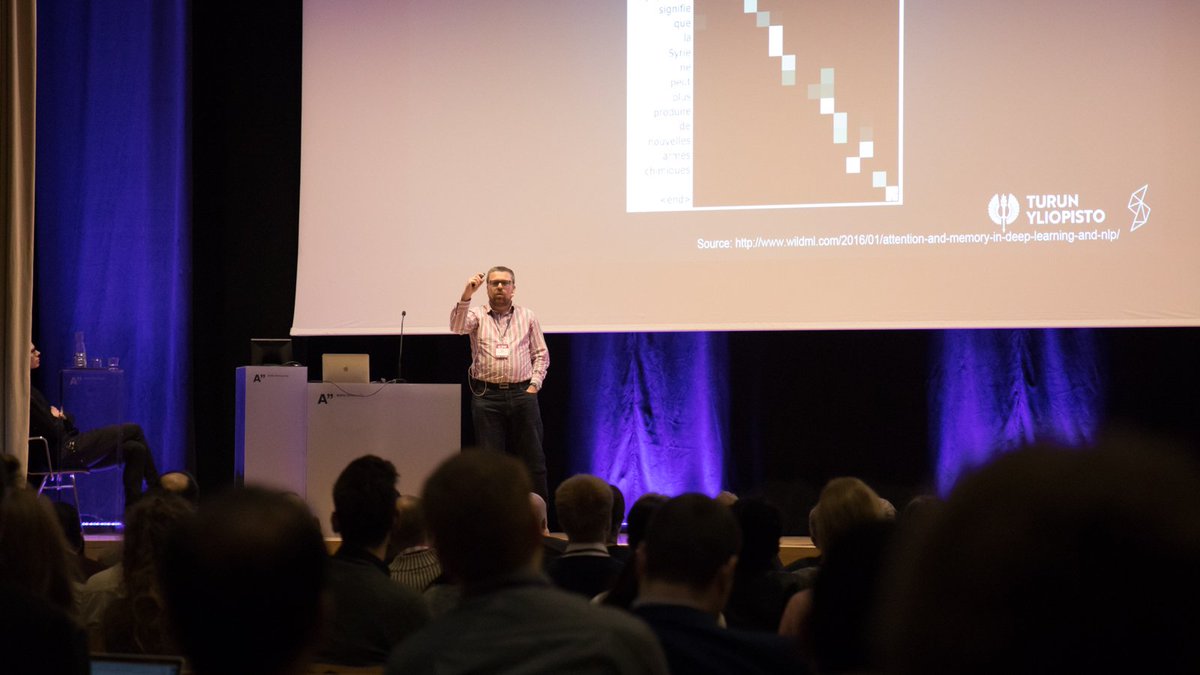CSAalto's tweet image. We know machines but can machine understand humans? Professor Filip Ginter (@UniTurku, @silo_AI) giving an insight to neural attention in human language understanding at #AIDay2018&apos;s #understandability session.