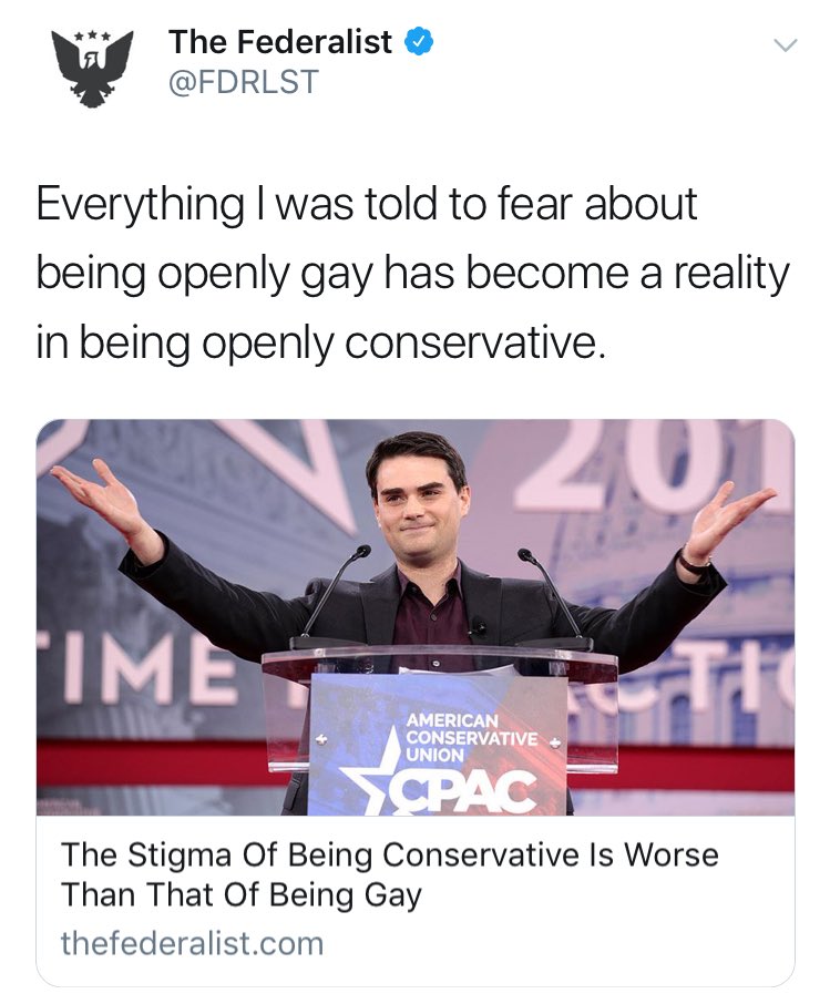 The photo they use to underscore their point is Ben Shapiro, wealthy and famous, presenting at an annual conservative convention attended by 1000s of conservatives cheering conservative stars, many of whom run the government and push gay-hating policy.Wow. Just like Stonewall.
