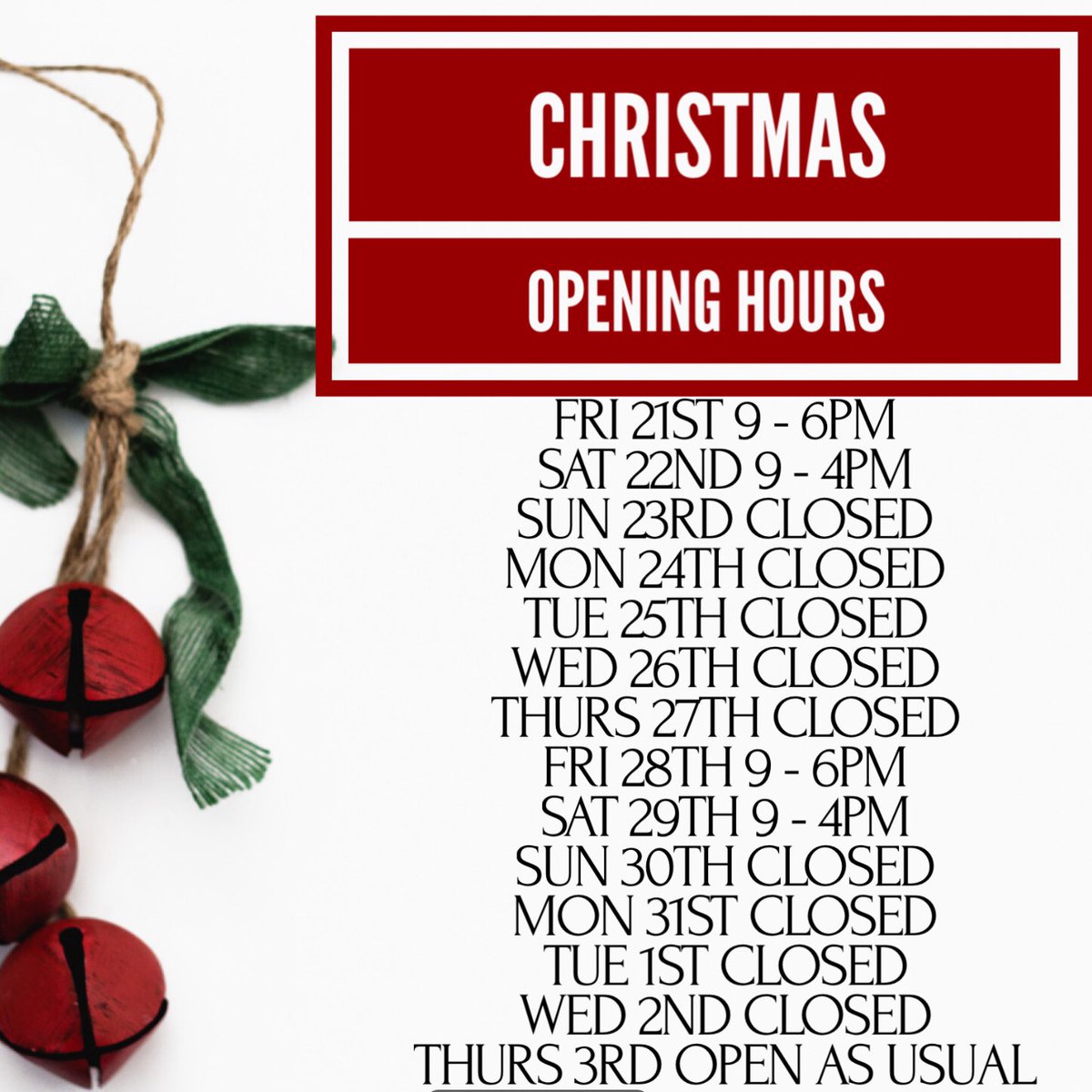 salon55beverley's tweet photo. 🎄Salon55’s Christmas Opening Hours🎄

Any Questions don’t hesitate to call us on 01482 882722, we currently have a cancellation list for anybody needing a last minute appointments before Christmas, if you’re needing a hair or beauty treatment get in touch! 🌟🌟 https://t.co/JaA4LPivWp