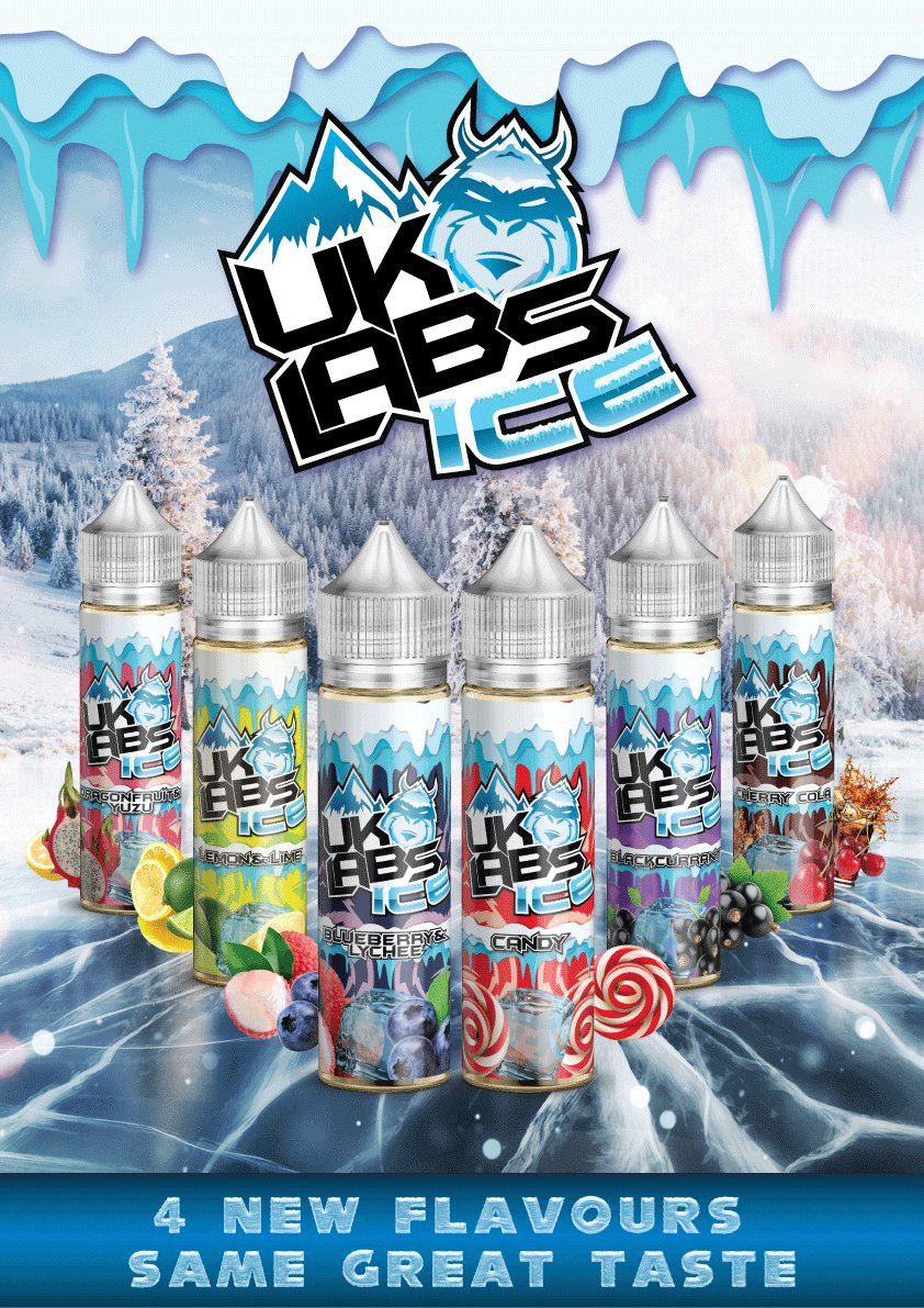 UK LABS ICE
---
The brand new ICE range, available in six flavours:
CANDY ICE
DRAGONFRUIT YUZU ICE
BLACKCURRANT ICE
LEMON &amp; LIME ICE
BLUEBERRY &amp; LYCHEE ICE
CHERRY COLA ICE

AVAILABLE BELOW:
shop.bowman-liquids.co.uk/UK-Labs.aspx