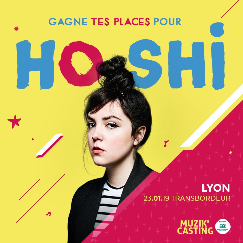 [#Jeu 🎤]
Le Crédit Agricole Centre-est te fait gagner 25x2 places pour le concert de Hoshi 🔥🔥🔥 le 23 janvier au Le Transbordeur à Lyon ! #MuzikCasting 
Pour jouer : RDV ici 👉 bit.ly/2L8zLVa 
Bonne chance 🍀 Tirage au sort le 21 Décembre 2018