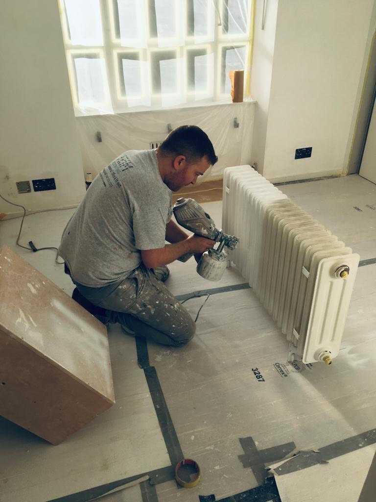 trimdecorating's tweet photo. David spray painting this radiator for our project in NW5. You can already start to see the difference. #interiors #interiordesign #interiordesignideas #interiorinspiration #interiorfinishes #interiorstyle #interiorpainting #interiorpainters #colours #colour #colourschemes https://t.co/JAdsB4VDwf
