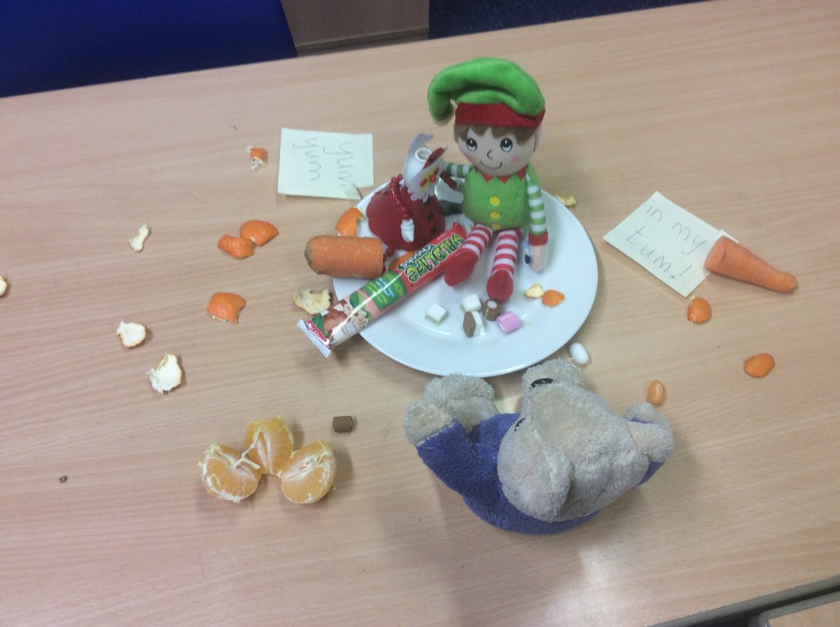BrookPebble's tweet photo. Goodness me! Our elf is getting up to no good when we’re out of the class.  He’s decided to invite his pals for a picnic! #123Magic #Y3/4 #Bigtrouble https://t.co/vpng7QysC3