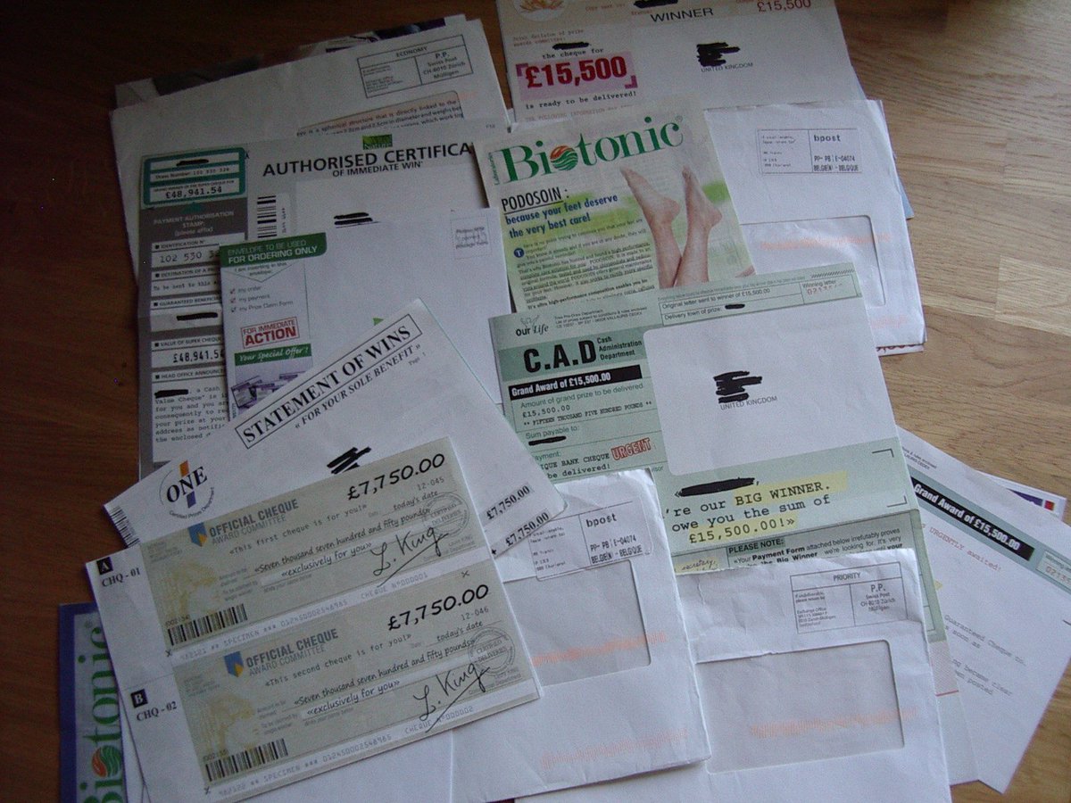OpRepeat's tweet photo. Victims of #scammail lose £1000's with monies being sent off to enter prize draws, fake lotteries, non-tested pils & potions to name few. Check out the new video on https://t.co/8AAH9VFltX website & pls show to those around you. #Tell2 & spread the word https://t.co/iHyz8RGOIO