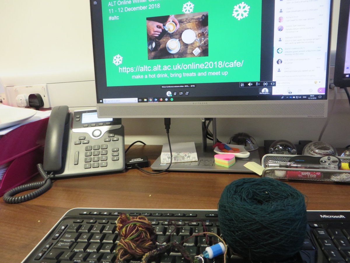 NomadWarMachine's tweet photo. @debbaff @MarenDeepwell @mhawksey my #altc #alt25 view at the moment #knitting https://t.co/4IAkpytRK1