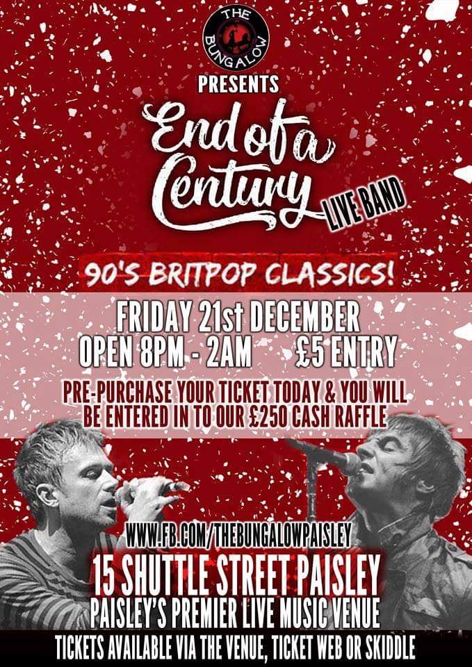 century_end's tweet photo. we are playing @BungalowPaisley on friday 21st December, cant wait to see you all there x https://t.co/kJ75njlxkL