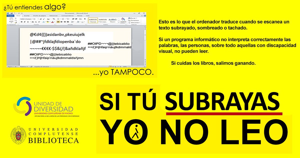 🖍Campaña “SI TÚ SUBRAYAS YO NO LEO”🖍

📅 12 de diciembre

⏰ 12h15-13h30

📍 IES San Juan de la Cruz (Pozuelo de Alarcón)

👥 Aforo: 100 plazas