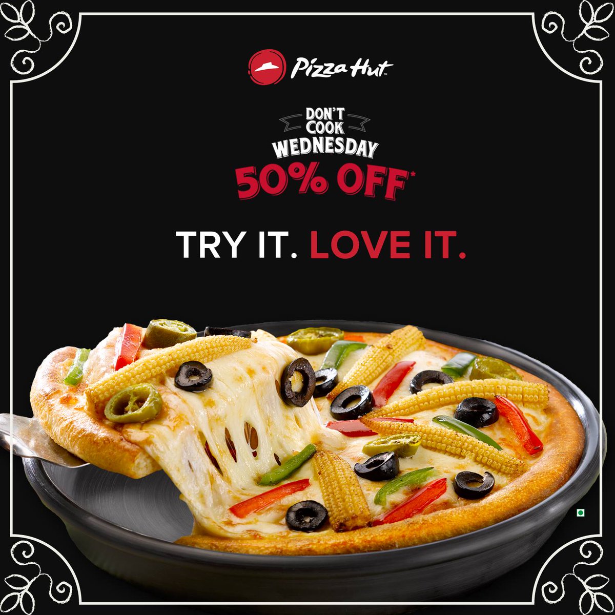 PizzaHutHyd's tweet photo. There’s a lot that you can do besides cooking! Enjoy a 50% off on all our medium Pan-Pizzas today. #DontCookWednesday Order at https://t.co/cnztNw9Mc0 https://t.co/tDq1M8QVrh