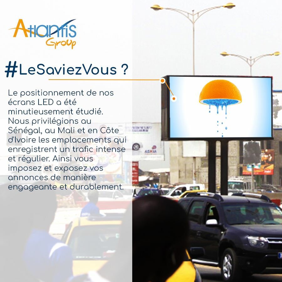 atlantisgroupsn's tweet photo. [ #LeSaviezVous ? ]
Jusqu’au 31 Décembre, profitez de notre promo "Décidez du prix" pour tester la pertinence de vos annonces sur nos écrans LED.
Pour tout complément d'information, merci de nous contacter au +221338641111 😊
#Kebetu #Team221 #Communication https://t.co/B4BuYh1tU5