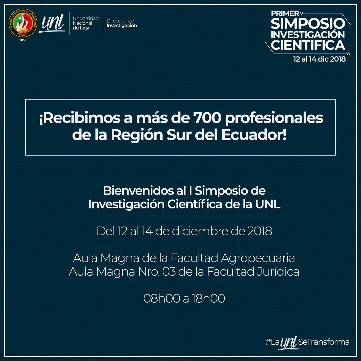 UNLoficial's tweet photo. Hoy nuestro campus recibe a más de 700 profesionales de la Región Sur del Ecuador para el I Simposio de Investigación Científica de la UNL🔬👩🔬. Mira la agenda del 12 al 14 de diciembre aquí => https://t.co/twgPD5Q99f
¡Te invitamos a compartir tus fotos con el HT #SimposioUNL! 🔎 https://t.co/MVRuLb24rc