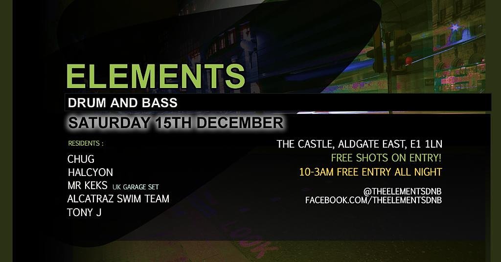 TheElementsDNB's tweet photo. @DnbNews Elements returns for their Xmas party this Saturday at The Castle! Expect the full spectrum of D&amp;B. Free entry all night! #drumandbass #dnb #drumnbass #liquiddnb #liquidfunk #neurodnb #jumpup #jungle
#londonrave #londondnb #londondrumandbass #ukg #rave #e1
 #london https://t.co/VGlH65djLr