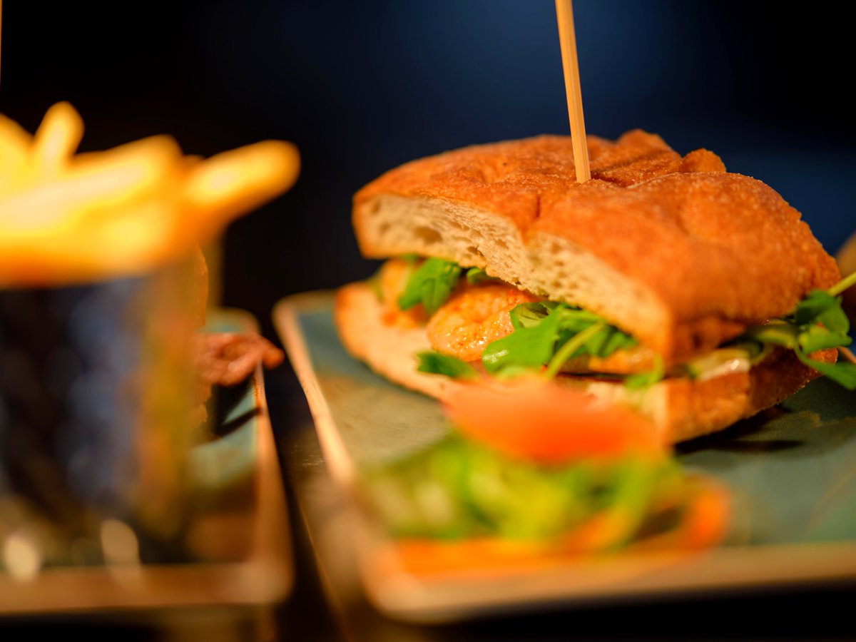 King Prawn sandwich with mayonnaise, focaccia, cucumber and cos lettuce. 👌 #thelivingroom #prawns