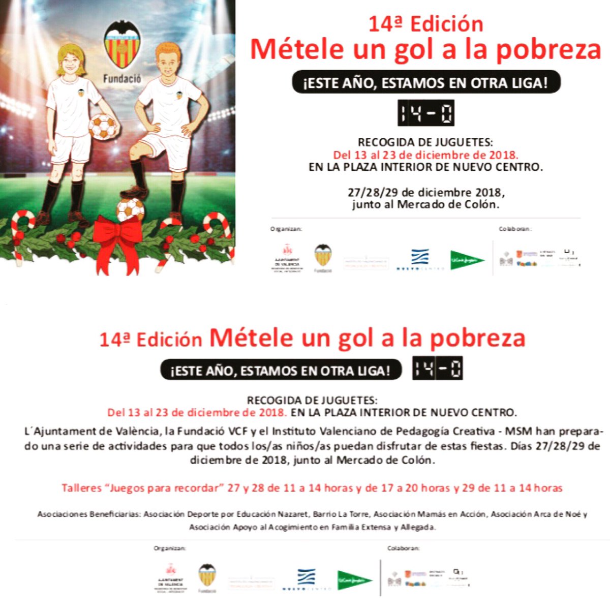 IVAPEC_msm's tweet photo. Un año más... solidaridad #topegama con #mételeungolalapobreza 14edición!!! Esperamos vuestros juguetes para los niñ@s que lo necesiten!!! @valenciacf , @elcorteingles @CC_Nuevo_Centro @AjuntamentVLC #solidaridad #regalaunjuguete #navidadparatodos #compromiso  #educarenvalores https://t.co/FdGKTyJKrM