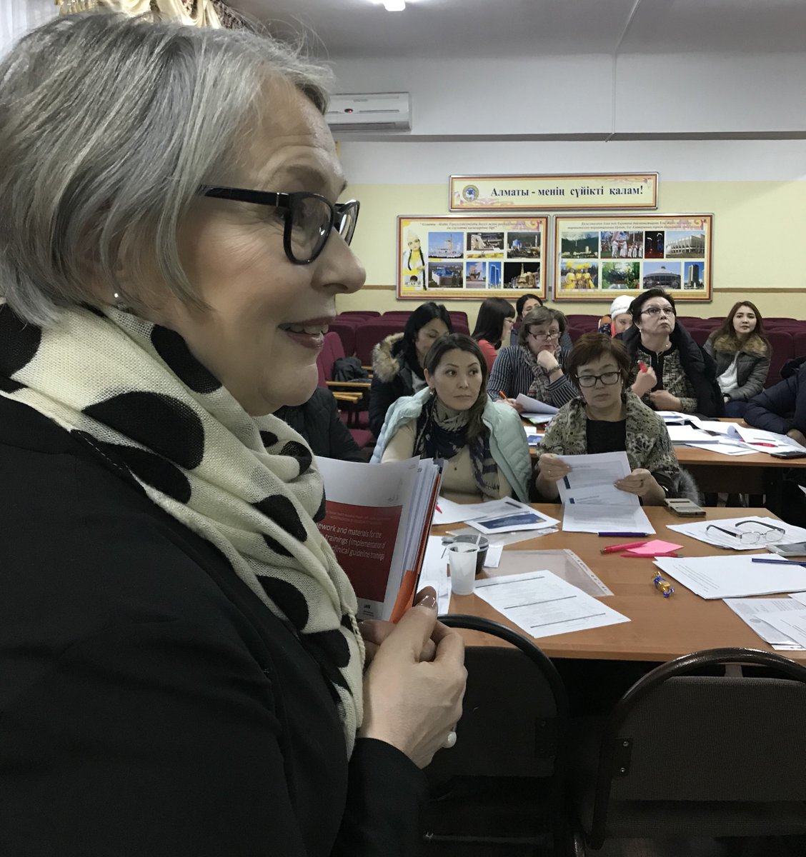 KFEIGConsortium's tweet photo. @KFEIGConsortium #SHIPproject Master Class #Almaty. @KivinenEveliina @LAMKfi @MerjaMerasto @JAMK_fi experts for improvement of professional environment for nurses implementing 1st national nursing clinical guideline trainers training @HAMK_UAS @MinzdravRK  @WorldBankECA https://t.co/DmDrjiOks2