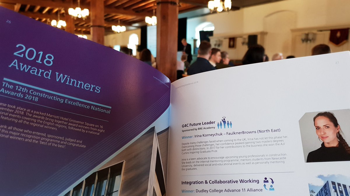 Great to see my <a href="/FaulknerBrowns/">FaulknerBrowns</a> colleague <a href="/IrinaKorneychuk/">Irina Korneychuk</a> getting top billing in the 2019 @constructingexc Annual Report: Awards Winners launched at the Annual Conference #CE2018