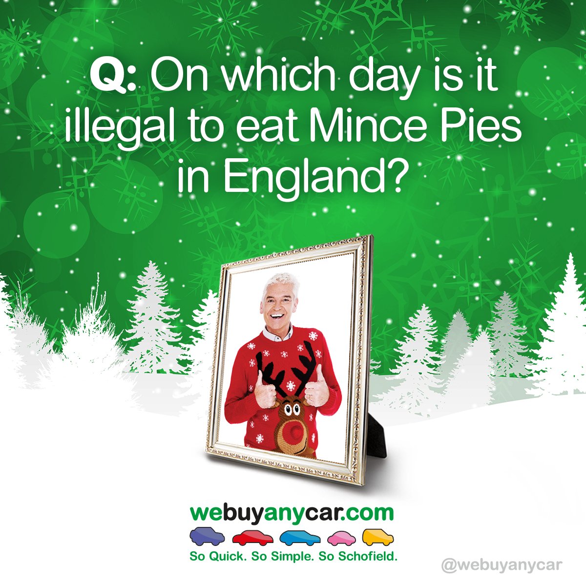 webuyanycar's tweet photo. #WinItWednesday We'll give you a small clue to help with this one- it isn't today 🤫😉  Submit your answers to this question before midnight using #12DaysofPhilmas for a chance to #win! https://t.co/UX5WTmdnB0