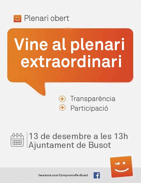 CompromisBusot's tweet image. ➡️Aquest dijous 13 de desembre a les 13:00h tenim plenari extraordinari. Us esperem a tots i totes¡¡¡¡.

#CompromísperBusot

#SomLaTeuaVeu