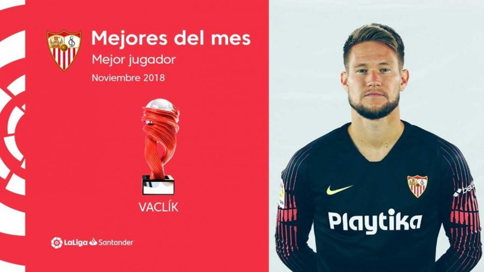 🏆 <a href="/vaclos31/">Tomáš Vaclík</a>, MVP de <a href="/LaLiga/">LALIGA</a> del mes de noviembre. ¡Grande, Tomáš! 🧤🙌🏻⚪️🔴

Toda la información ➡️ bit.ly/2ErzfBm

#vamosmisevilla #LuchaPorLoQueAmas 💪❤️