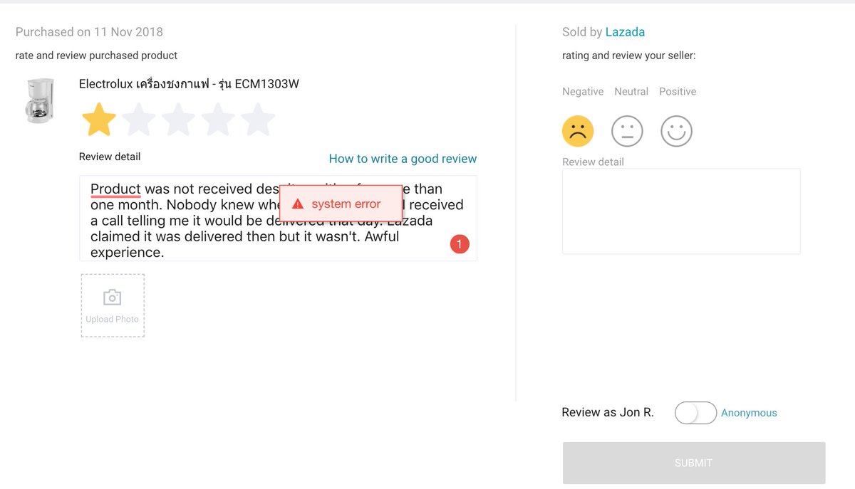 Jon Russell on Twitter: "Now Lazada won&#23;t let me leave a negative