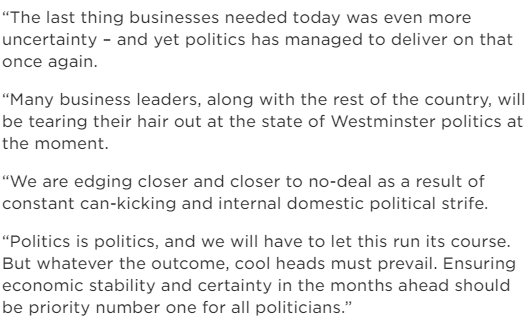 IoD_Press's tweet image. IoD Director General @IoD_Stephen on the latest news:

 - Business leaders are 'tearing their hair out' as we edge closer to a no-deal Brexit amid 'constant can-kicking' and 'domestic political strife'

iod.com/news-campaigns…