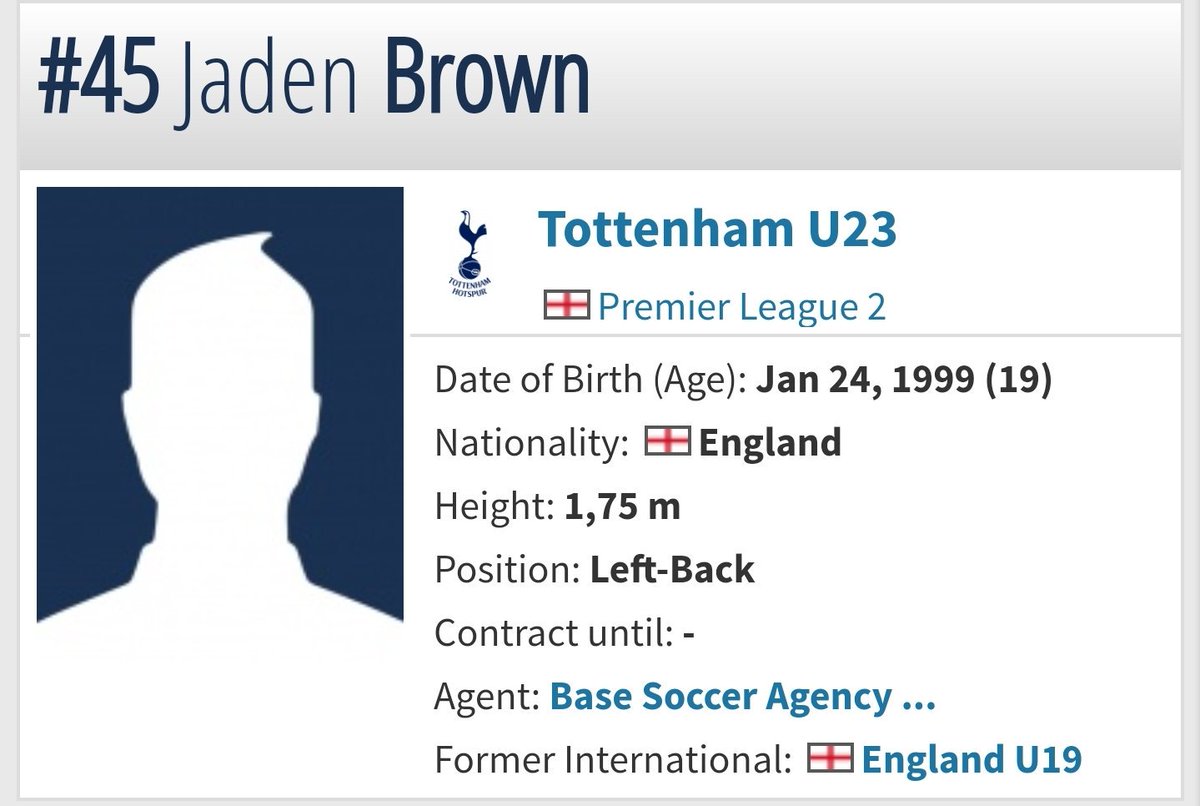 #htafc Latest link is Jaden Brown. 19 year old left back, can also play as a centre half. Contract runs out in the summer at Spurs.