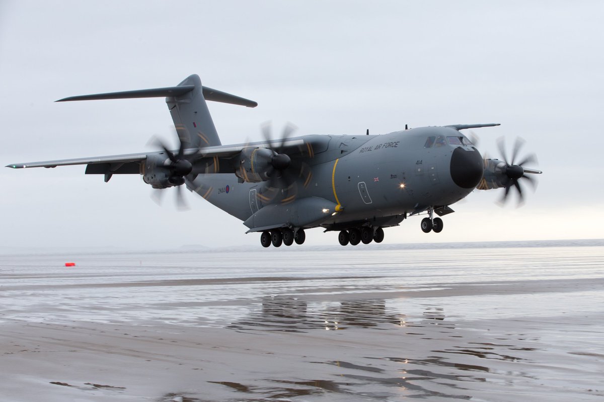 RoyalAirForce's tweet photo. Members of 206 Squadron and LXX (70) Squadron based at @RAFBrizeNorton have been testing the capability of the A4000M Atlas during beach landing trails at Pembrey Sands beach in Southern Wales. https://t.co/9l0CAQwDFJ