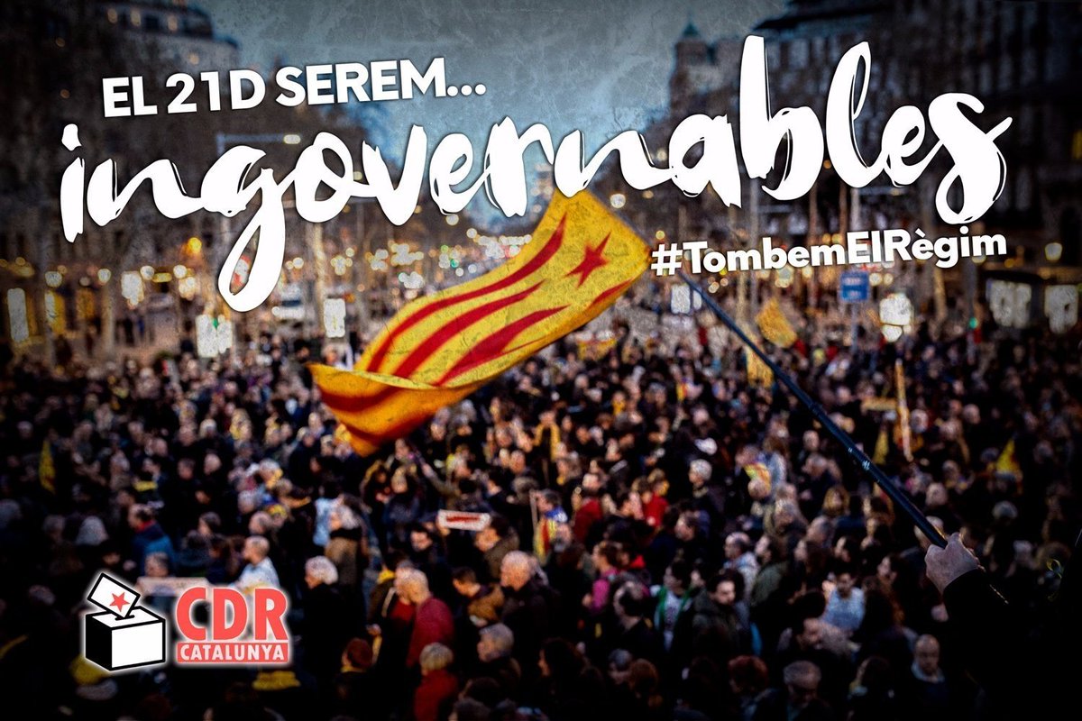 CDRCatOficial's tweet photo. Sempre hem respost i sempre respondrem.

Per la independència, per la nostra sobirania i drets socials, contra la repressió, contra les renúncies, per la república que aixecarem des de baix. 

El #21D serem INGOVERNABLES.

Organitzem la resposta!

#TombemElRègim 
#CDRenXarxa https://t.co/IpcISQd2QY