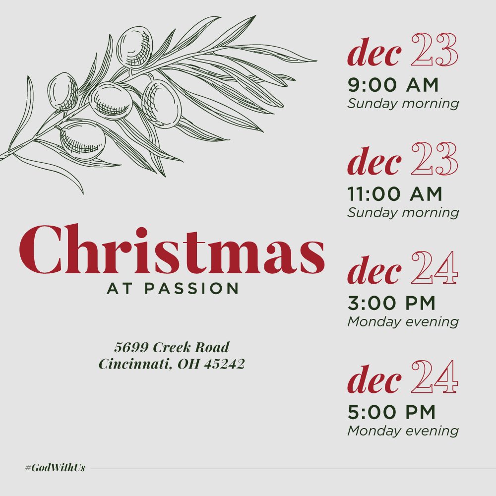 allchurchcincy's tweet photo. Christmas at Passion is one of our favorite times of the year, and it's right around the corner. Who ya bringing? Head over to https://t.co/6cSzyIo2dC to download some social invite graphics like this one and invite your friends, family, and everyone you know! #whoyabringing https://t.co/Ra2NTcVK1w