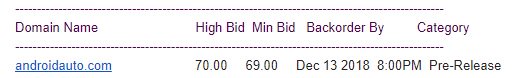 To: <a href="/Google/">Google</a>
Cc: <a href="/Android/">Android</a>

The domain name androidauto.com will be auctioned off at NameJet on the 13th of December. #Google #Android