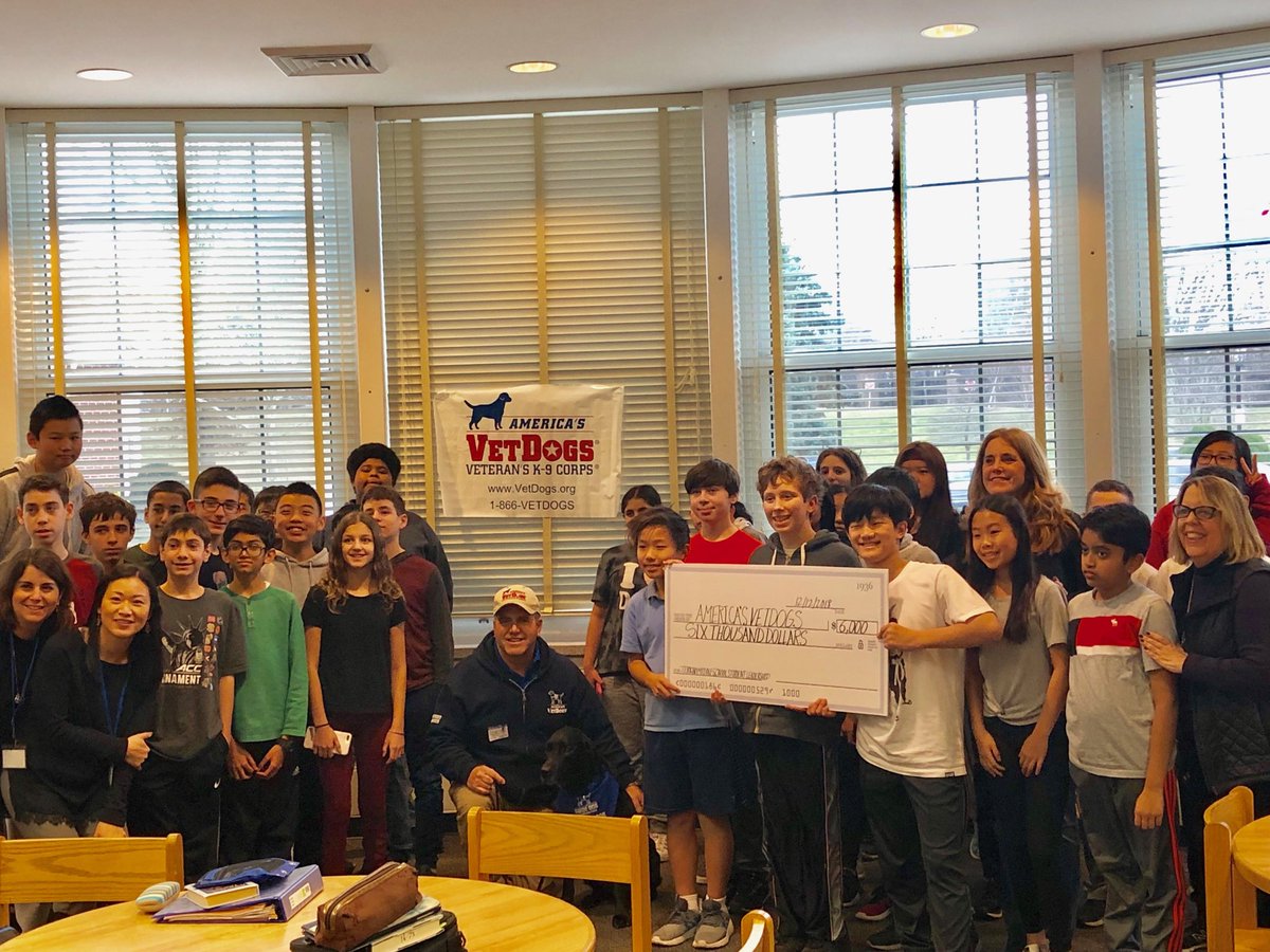 $6000 to America’s Vet Dog organization raised by Jericho Student Leadership Club!! #jerichomiddleschool