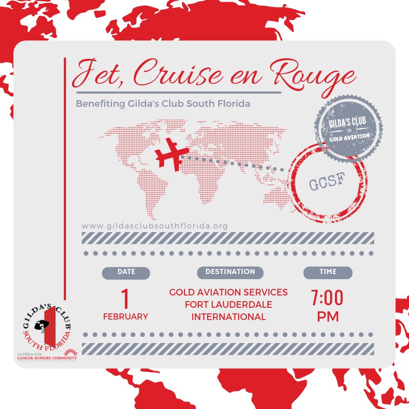 Party under the stars to benefit <a href="/GildasClubSFL/">Gilda's Club SFL</a> at our inaugural Jet, Cruise en Rouge hosted by <a href="/Gold_Aviation/">GoldAviation</a>! Experience international cuisine, specialty cocktails courtesy of @Breakthrubevfl, and so much more. Ticket link in the bio!