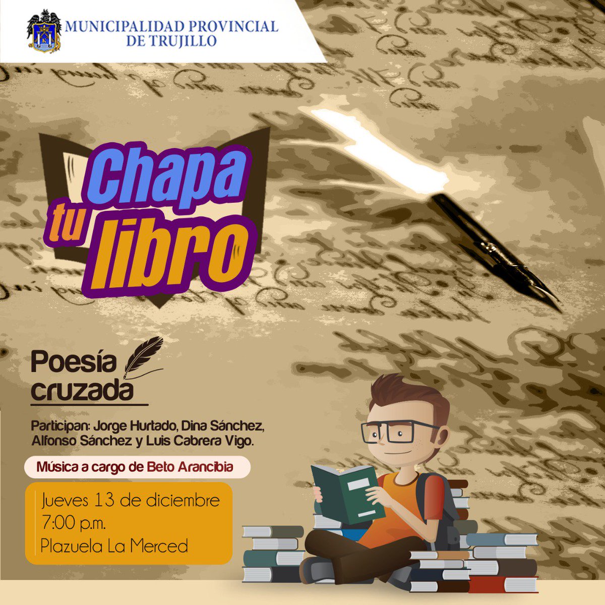 educa_mpt's tweet photo. [BIBLIOTECA] ¡Poesía cruzada en nuestra feria "Chapa tu libro"! Mañana, te esperamos en la plazuela La merced, a partir de las 7:00 p.m. para disfrutar de una tarde poética. ¡Te esperamos! https://t.co/LeIOryswGh