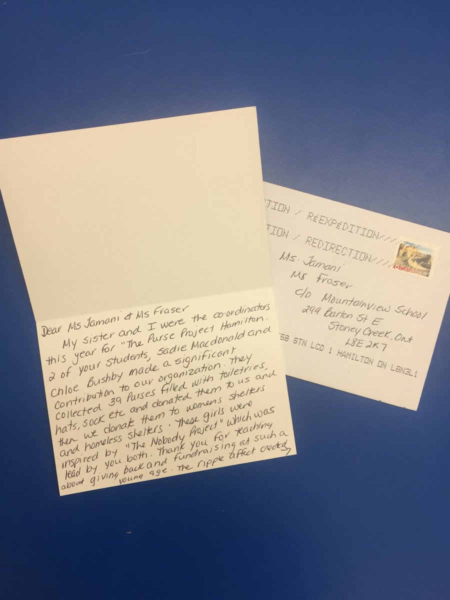 FraserEight8's tweet photo. Spending some time today to reflect on people in our lives that we are thankful for. Lovely coincidence that we received a thank you note about our work with our wonderful grade 7’s @7jamani and their @nobodyproject 💓. https://t.co/euKQAj3IHX