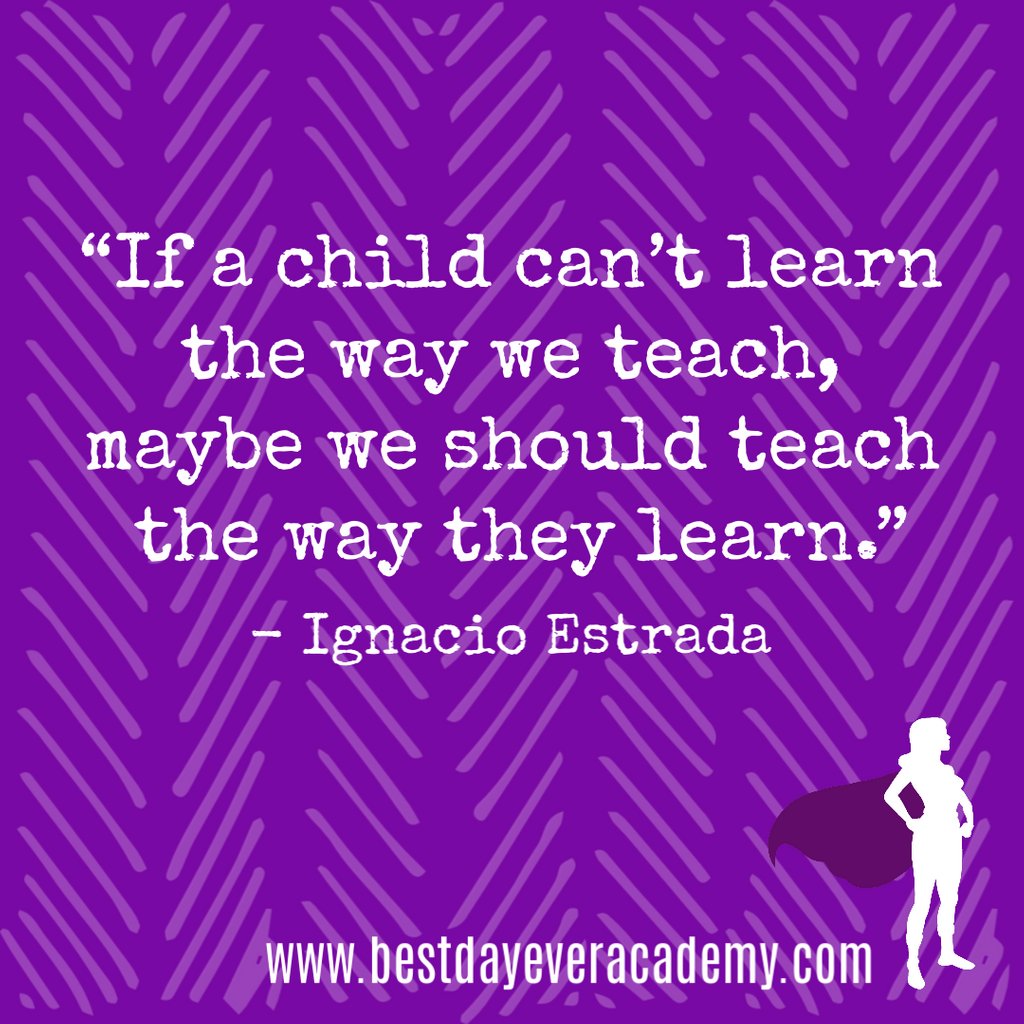 BestDayEverAcad's tweet photo. "If a child can't learn the way we teach, maybe we should teach the way they learn." ~Ignacio Estrada
Be sure to check out this week's Post Series!

#bestdayeveracademy #ignacioestrada #adhd #spd #specialed #specialeducation #individualizededucation #homeschool #homeschooling https://t.co/ydZBwRT3KO
