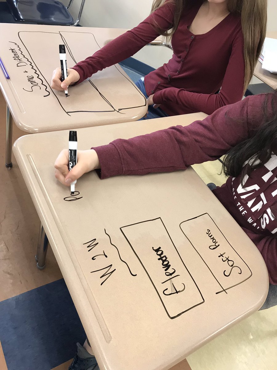 kate_marci_'s tweet image. Using our desks to figure out how to set up compare and contrast essays. #keepthemlearning #notinthelessonplan