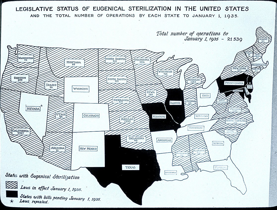 Not long after the Eugenics Movement surfaced in America about 33 states had sterilization programs. The earlier sterilization programs targeted people with disabilities. Then people with addictions, women deemed as promiscuous, Black women, criminals, poor people, etc